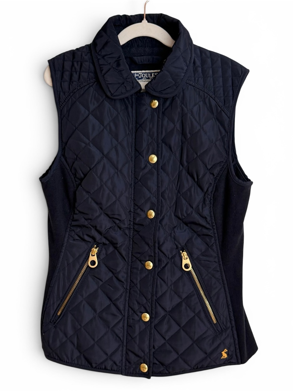 Joules Navy Quilted Sleeveless Vest with Gold Hardware